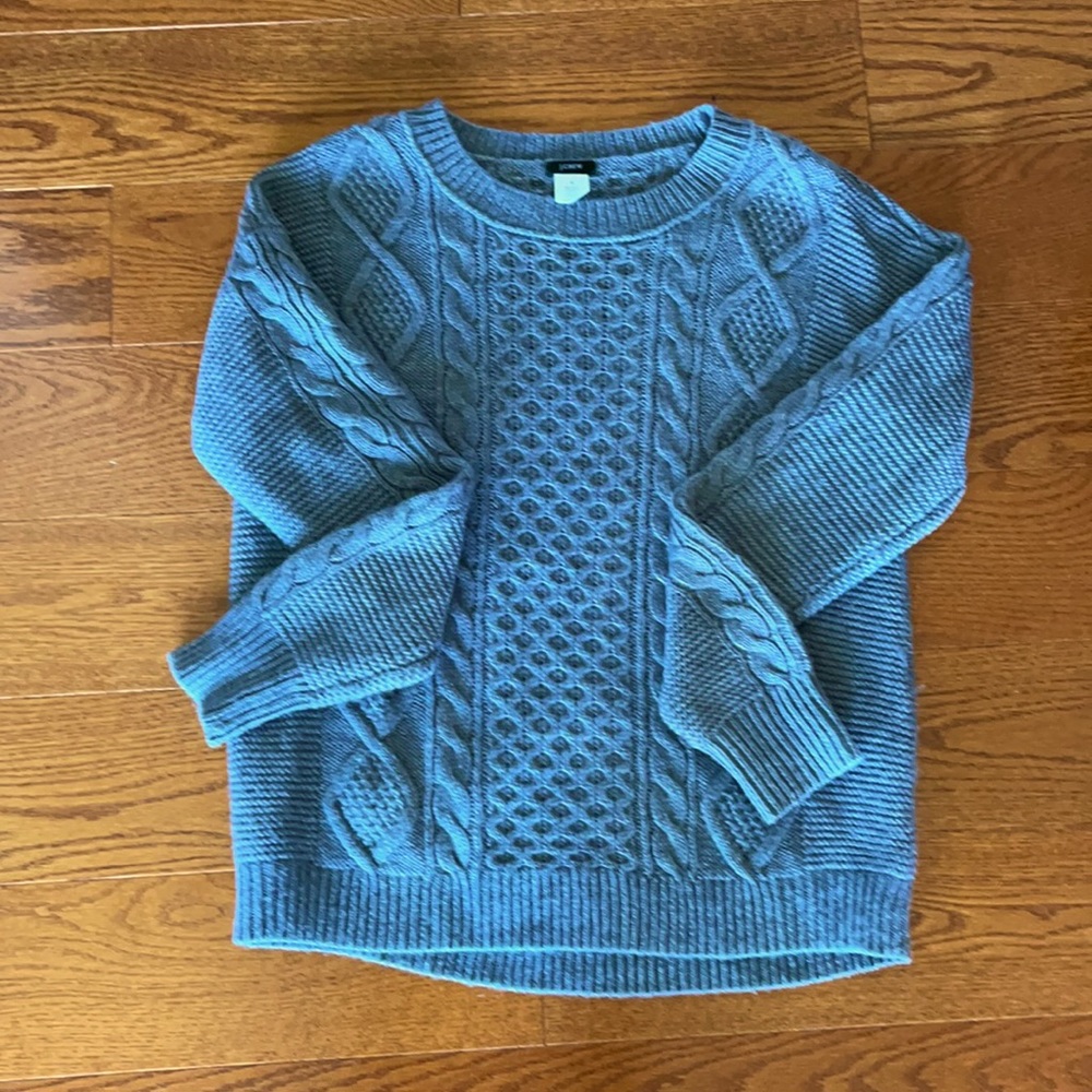 Grey J Crew Cable Knot Sweater